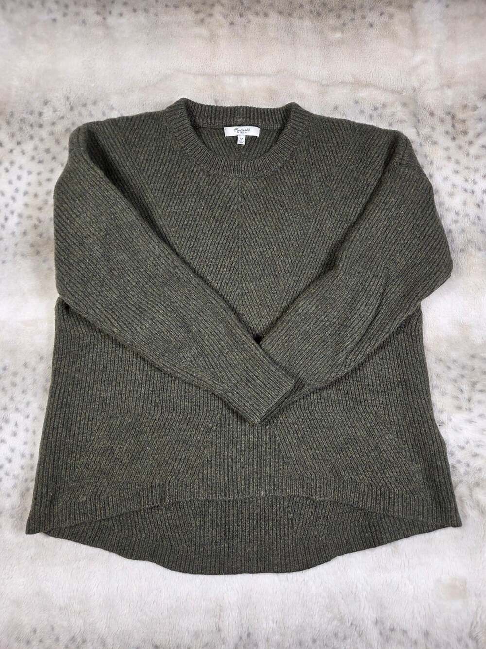 Madewell 100% Merino Wool Olive Green Ribbed Mock Neck Sweater Size M